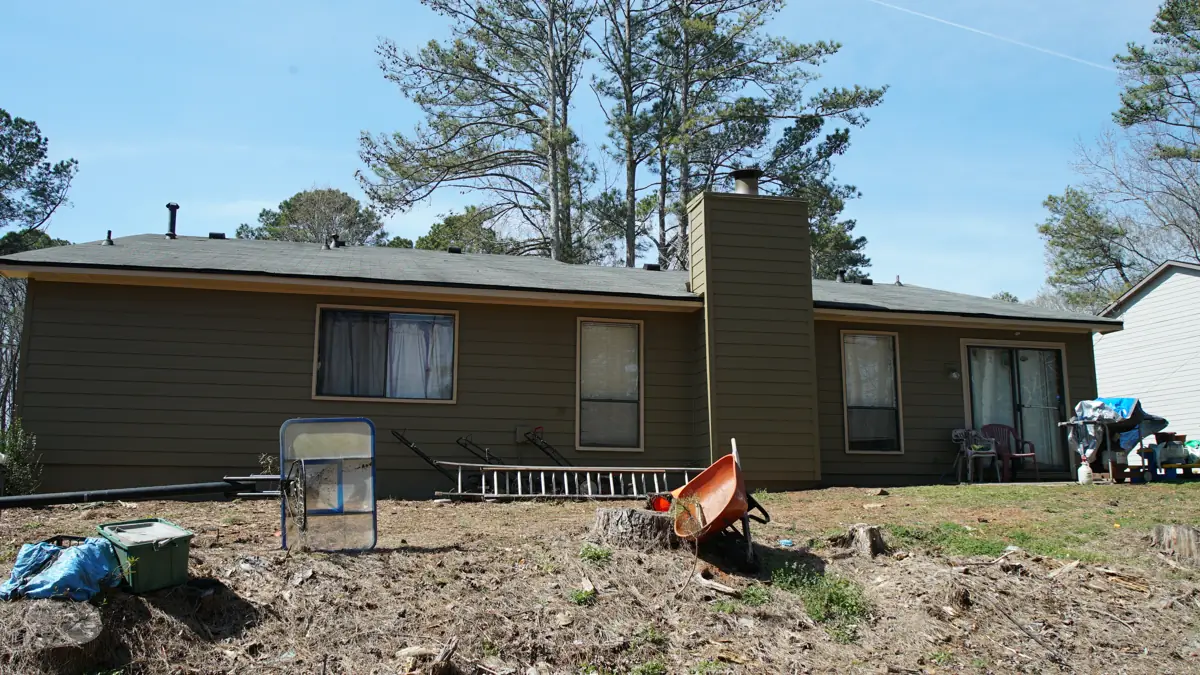 After: Back of an Acworth ranch home with the chimney chase