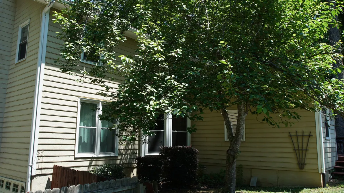 Before: side wall in the old olive siding.