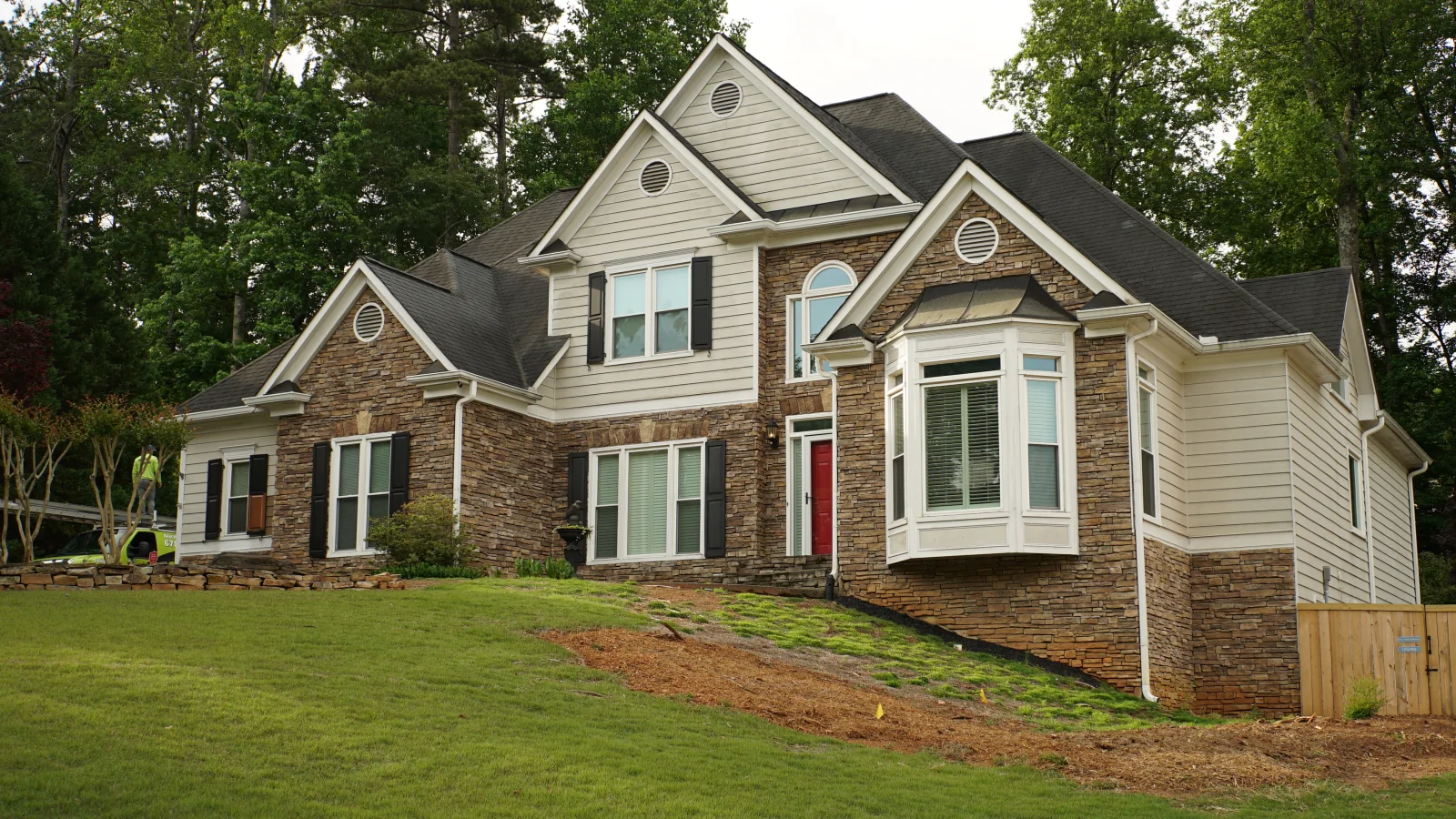 Front of the house: May 12 (before) and May 27 (after).